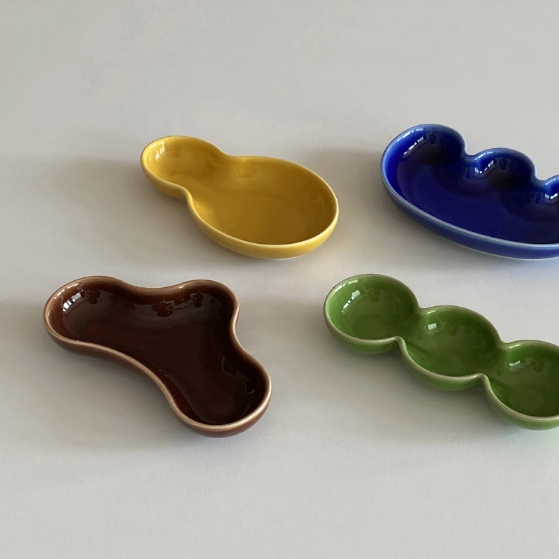Colorful Ceramic Sauce Plate Wasabi Oil Vinegar Dispenser Container Japanese Korean Style Dining Room Accessories 4 Pcs Set