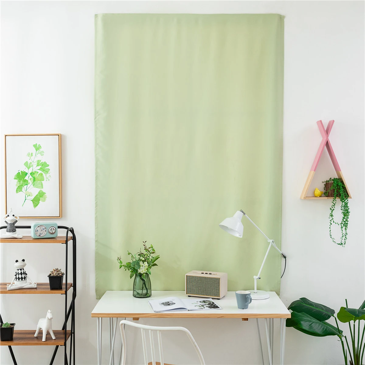 

1 pc Modern Blackout Curtains 60X150Cm Green Thickened Light Blocking Window Drape No Punch Needed Tape Mounted Pure