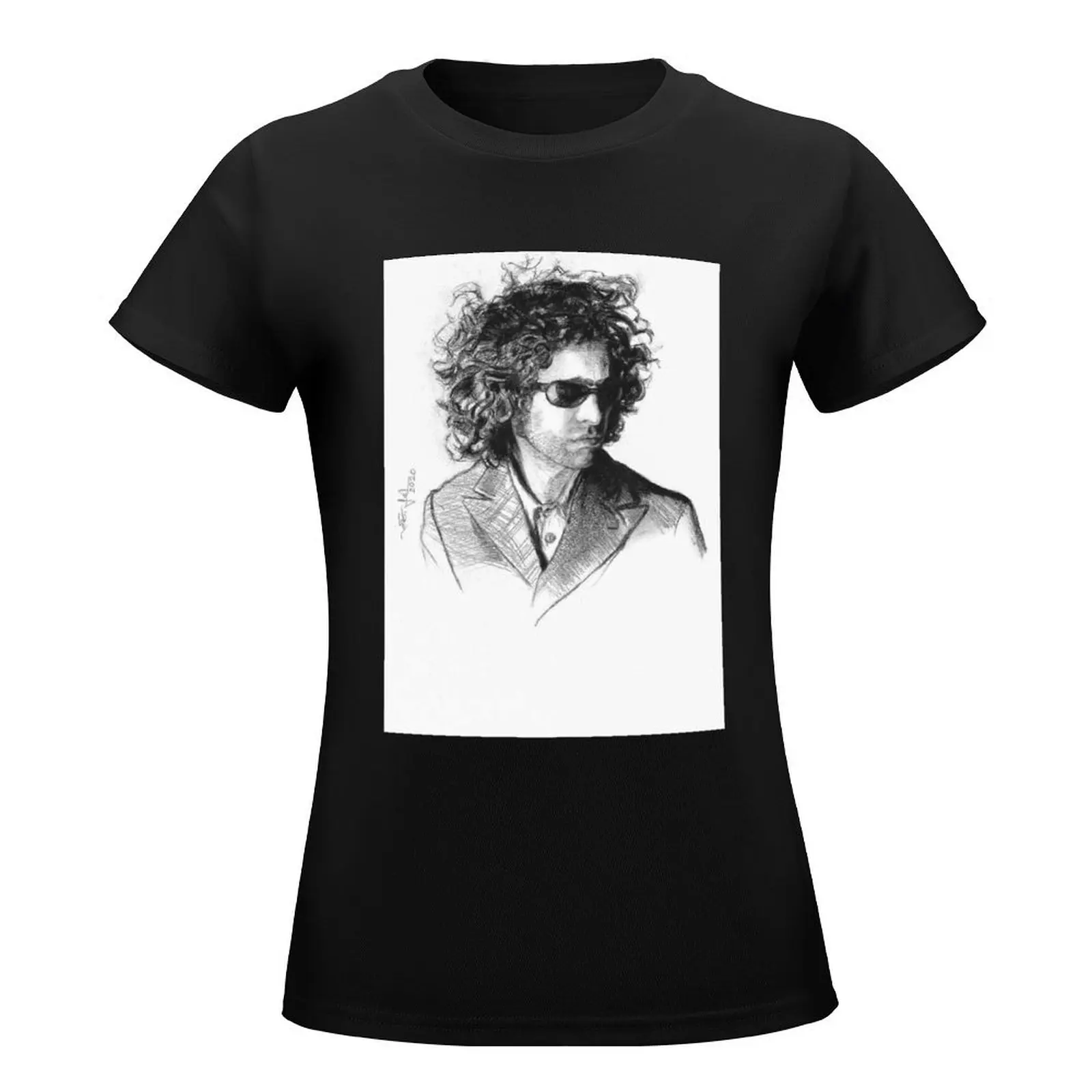 Andrés Calamaro - Charcoal Portrait Drawing T-Shirt summer clothes vintage clothes t shirt Women