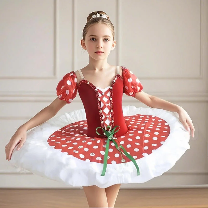 

Red Kids Ballroom Clothing Sequined Flower Tutus Ballet Dress For Girl Modern Dance Tutu Dress Girls Ballet Princess Dress
