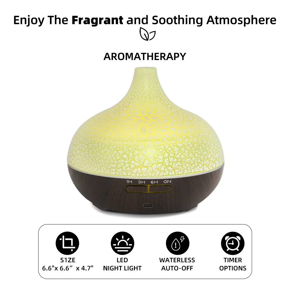 550ML Ultrasonic Essential Oil Diffuser Crack Design Aromatherapy Humidifier with 7 Color LED Lights for Home, Bedroom, Office