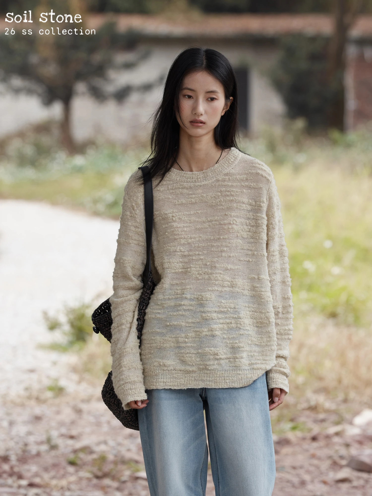

Early Spring Lazy Sle Knitted round Ne Pullover Light Weight Linen Blend Long Sve Women's Turtlene Sweater