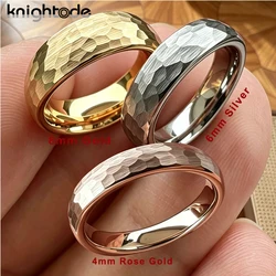 4mm 6mm 8mm Multi-Faceted Hammered Tungsten Carbide Wedding Band - Couple Engagement Ring Gift Dome Brushed Comfort Fit 4 Color