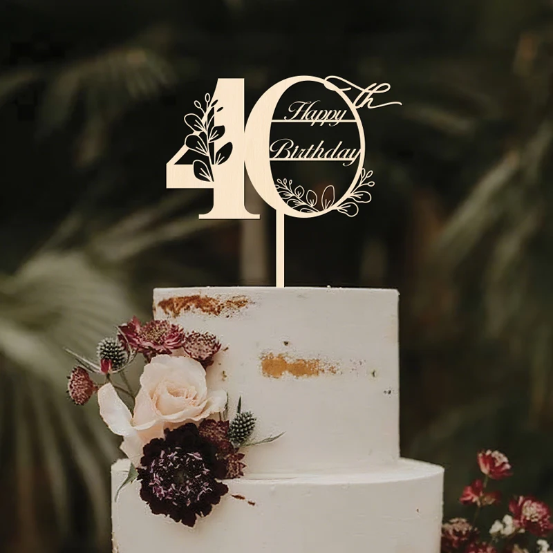 YOMDID 40. Geburtstag Tortenaufsatz aus Holz, 40. Geburtstag Tortendekoration für Hochzeitstorten, Deko-Stecker – Detail 8