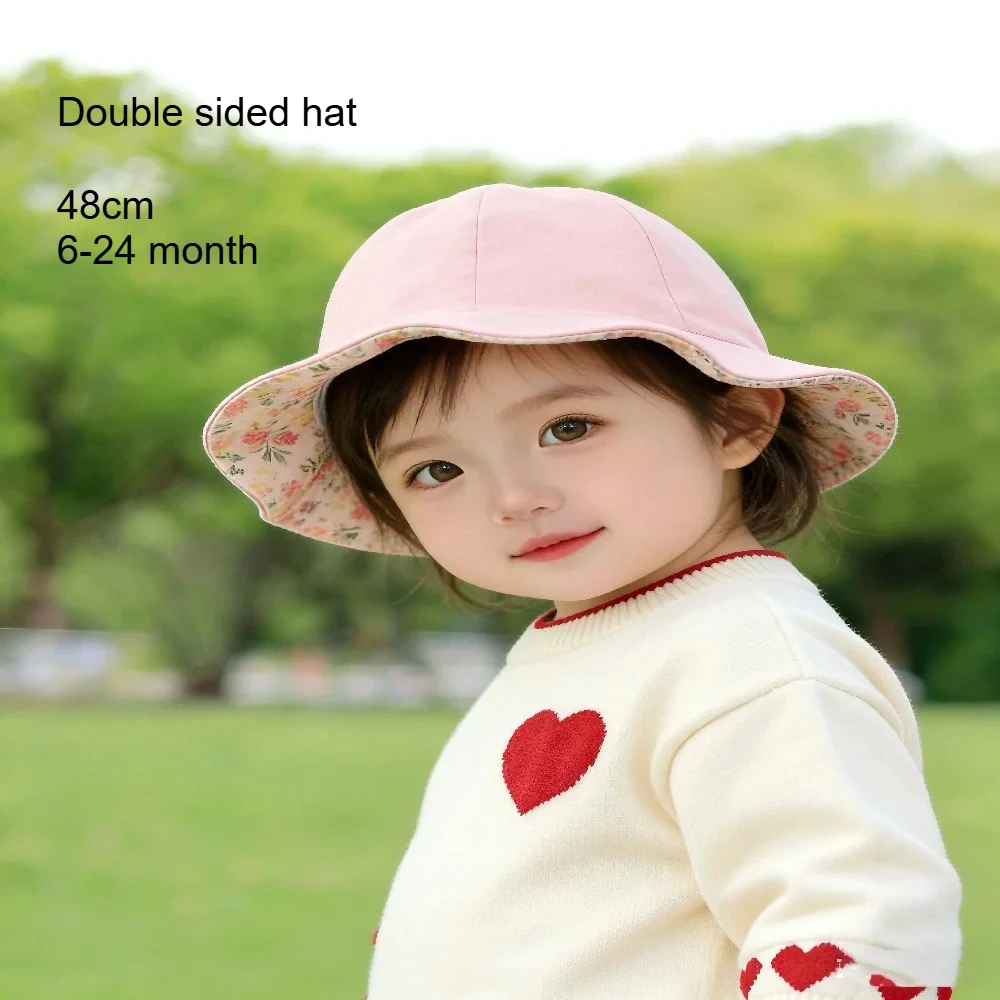 

MiniAinis Baby Girl Bucket Hat 48cm 6-24 Month Girl‘s Double Sided Fisherman Hat Kids Spring Summer Printed Sun Hat Outdoor
