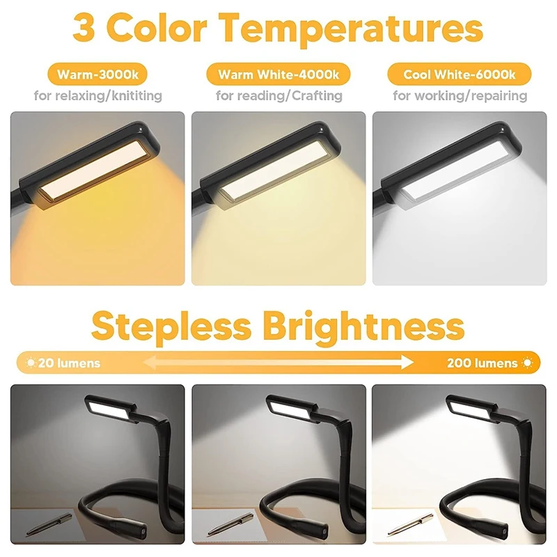 1 Piece Book Reading Light Neck Light Black ABS Book Lover Christmas Birthday Gifts For Outdoor Camping Women Neck Booklight