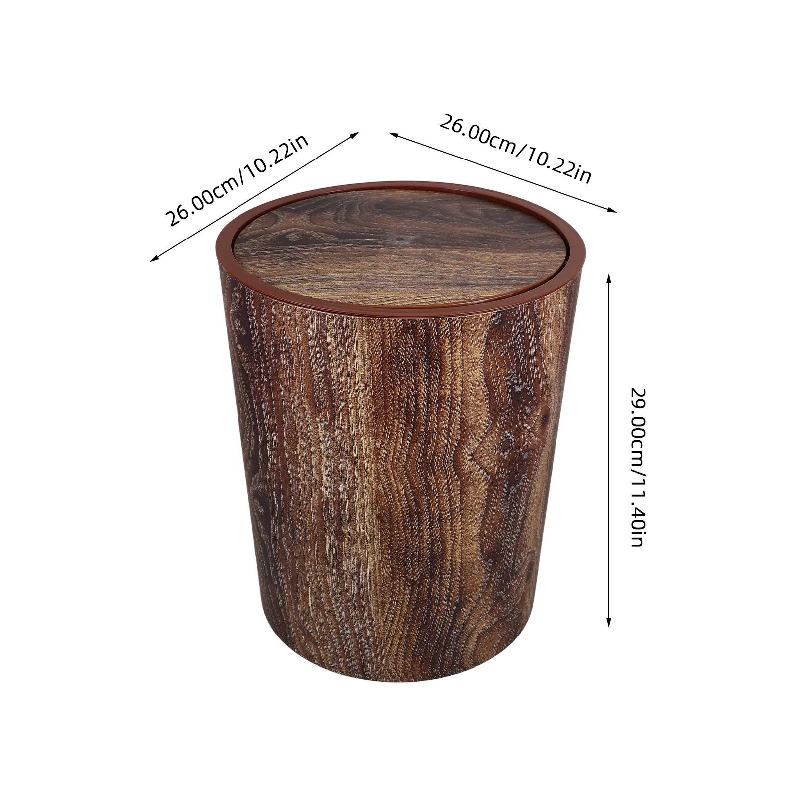 Compact Size Imitation Wood Trash Can Rotating Lid Bathroom Waste Bin Home Office Hotel Kitchen Garbage Can Bedroom Bin with Lid - Image 5