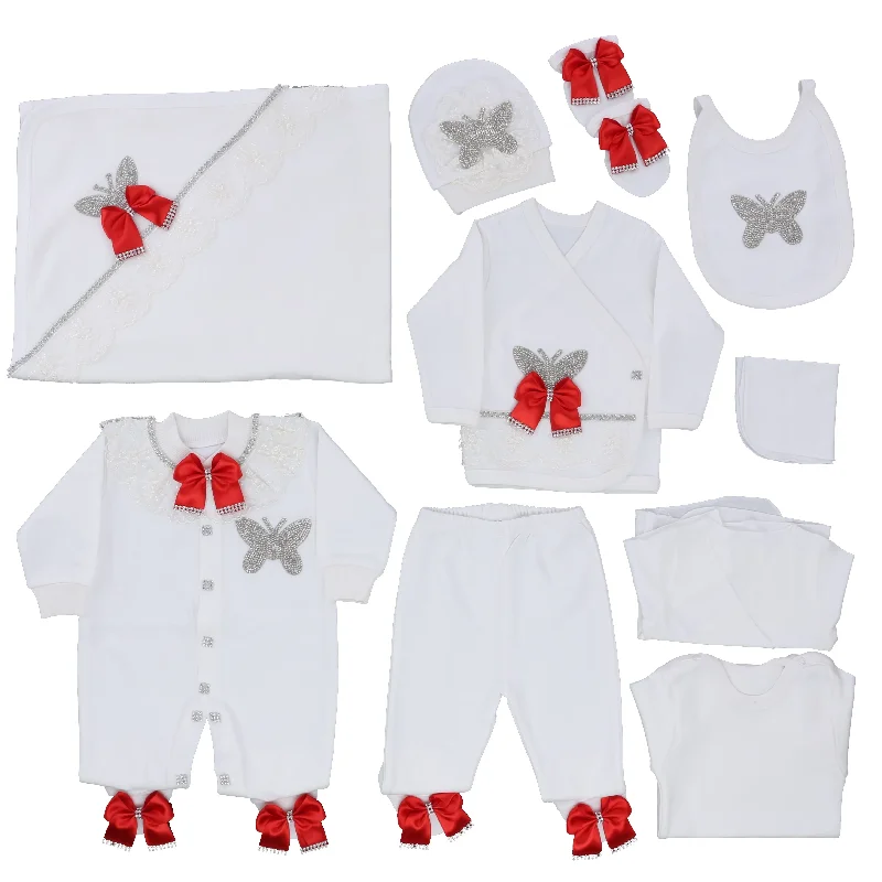 10 Pieces High Quality 100% Cotton Red Newborn Baby Romper Set Long Sleeve Bubble Clothes Jumpsuit Kids Party