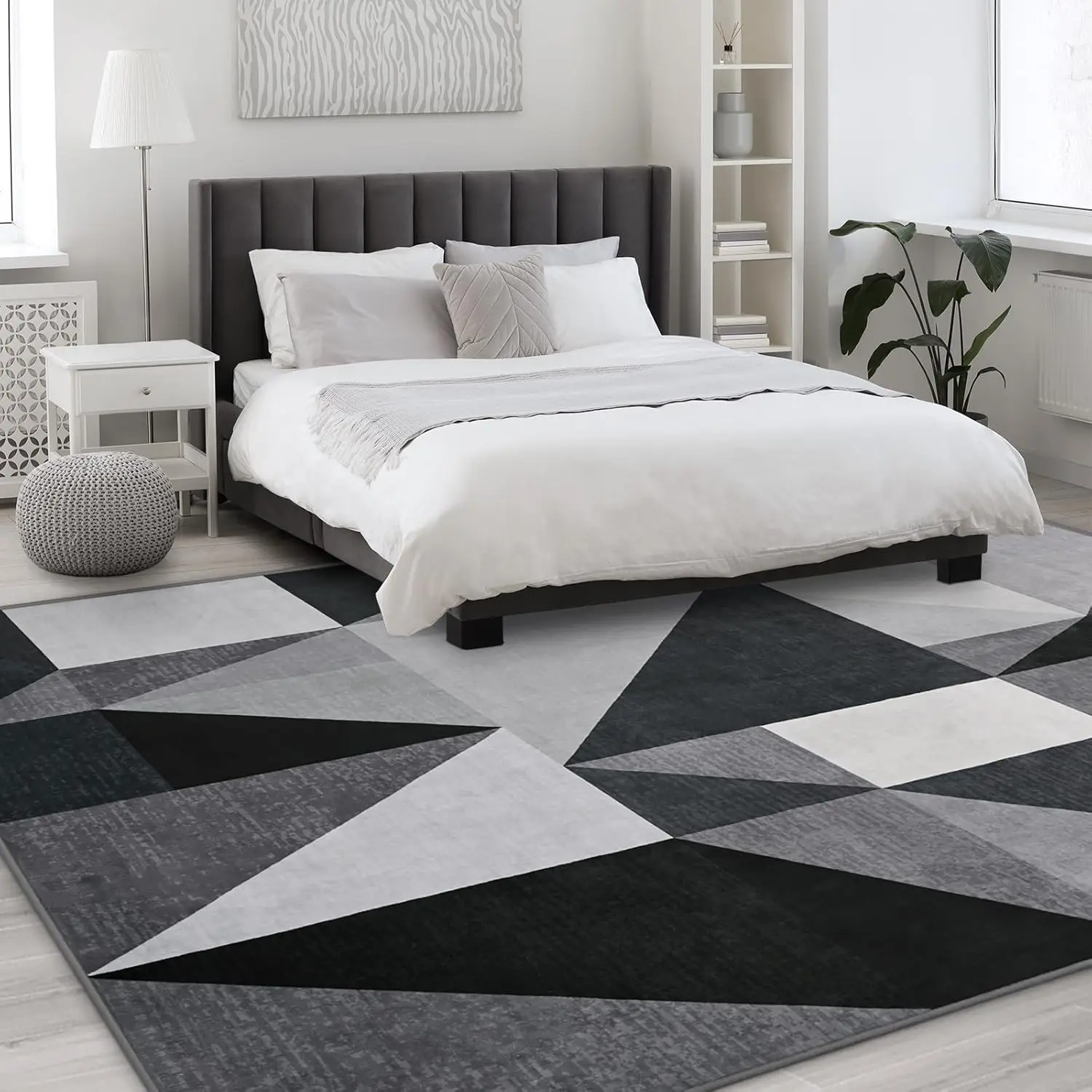 Geometric Patchwork Style Washable Large Rugs for Living Room Bedroom Hardwood Floors, Non Shedding Non Anti Backing Soft Carpet