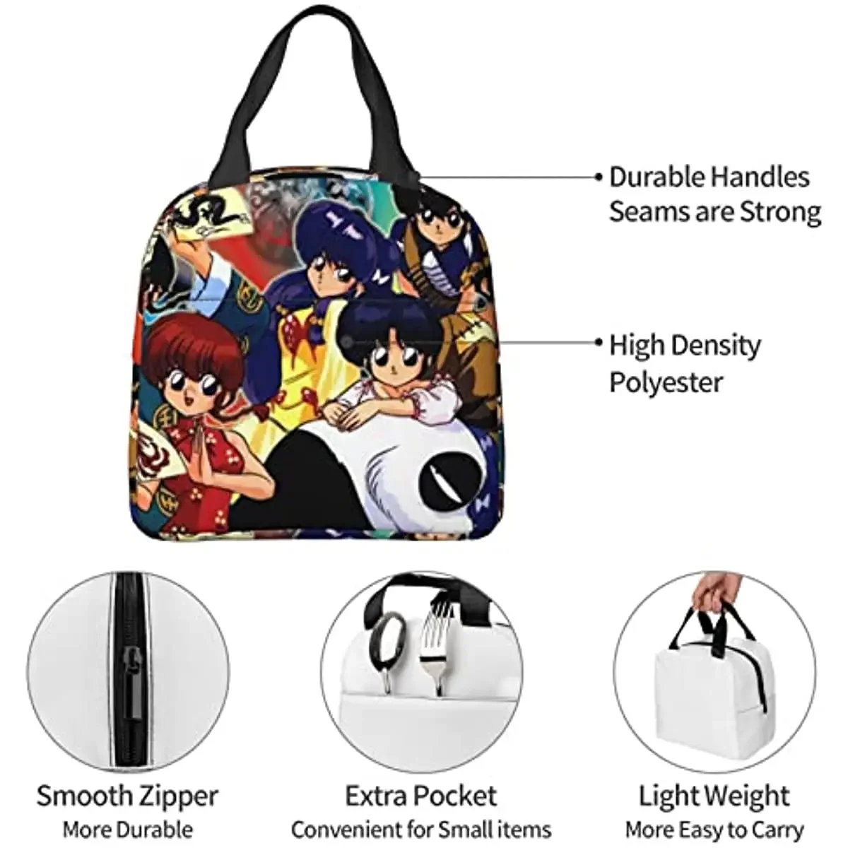 Anime Ranma ½ Vintage Poster Insulated Lunch Bag Reusable Portable Tote Bags Picnic Cooler Box Leakproof Lunchbox