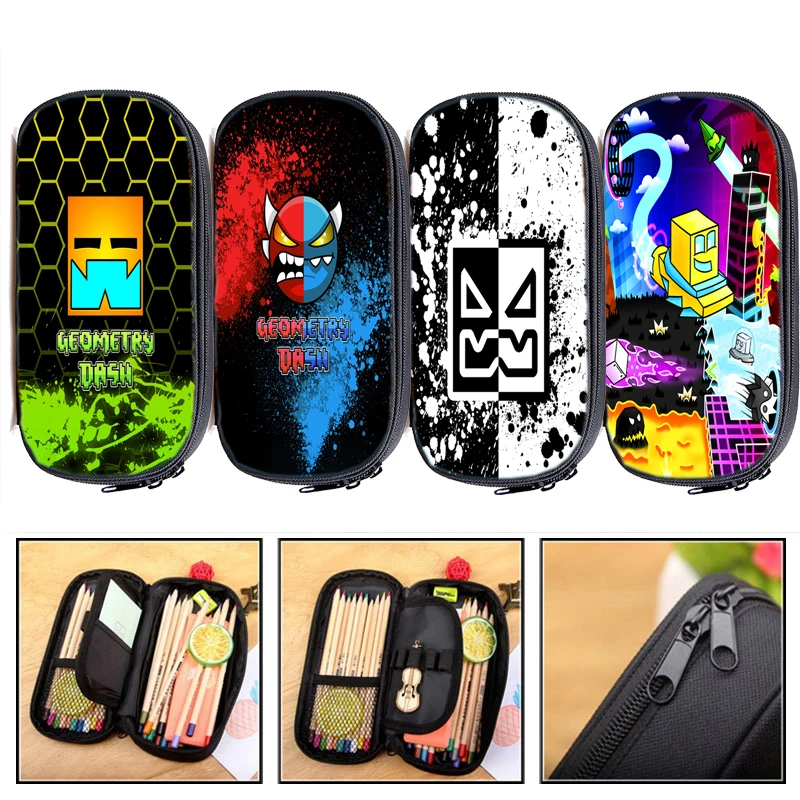 Game Angry Geometry Dash Pencil Case Students Anime Pencil Box Kids Cartoon Pen Bags Boys Girls Teens Functionary Storage Bags