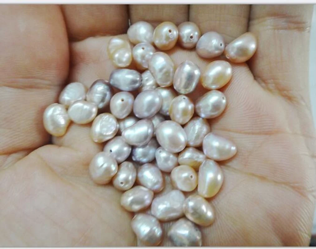 Wholesale 20pcs Around 6x7x8mm Natural Pink White Genuine Loose Pearl Jewelry DIY Necklace Bracelet Full Drilled