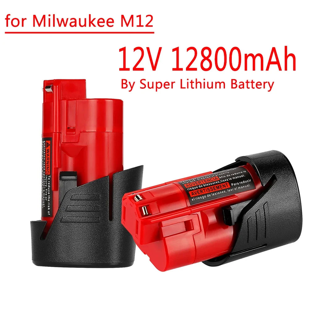 

12V Replacement Battery 12.8Ah Compatible with Milwaukee M12 XC 48-11-2410 48-11-2420 48-11-2411 12-Volt Cordless Tools Battery