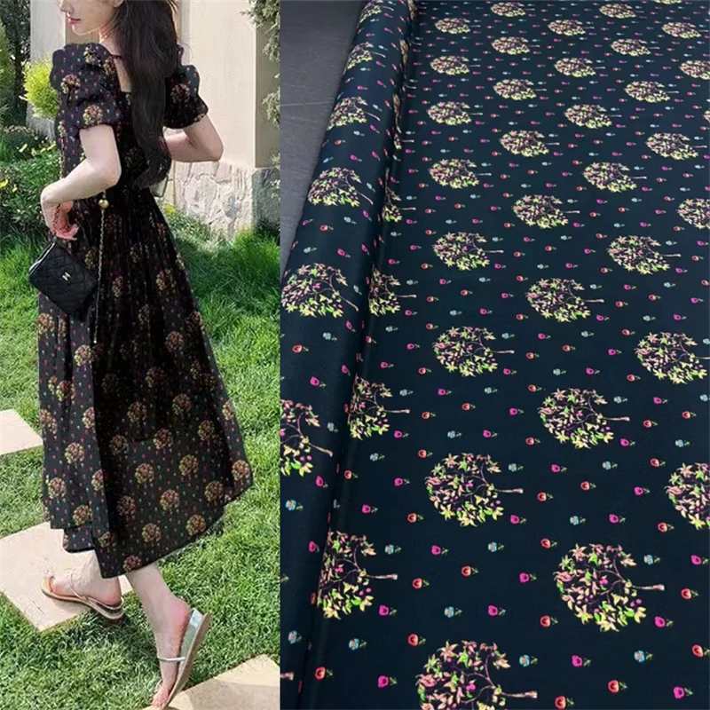 

18momme Small Flower Digital Printed Elastic Crepe De Chine Fabric Breathable Summer Clothing High-quality Mulberry Silk Fabric