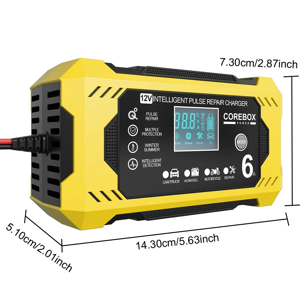 High Power Multifunctional Pulse Repair Battery Charging For Motorcycle SUV Truck Smart Car Battery Charger 12V/6A Intelligent