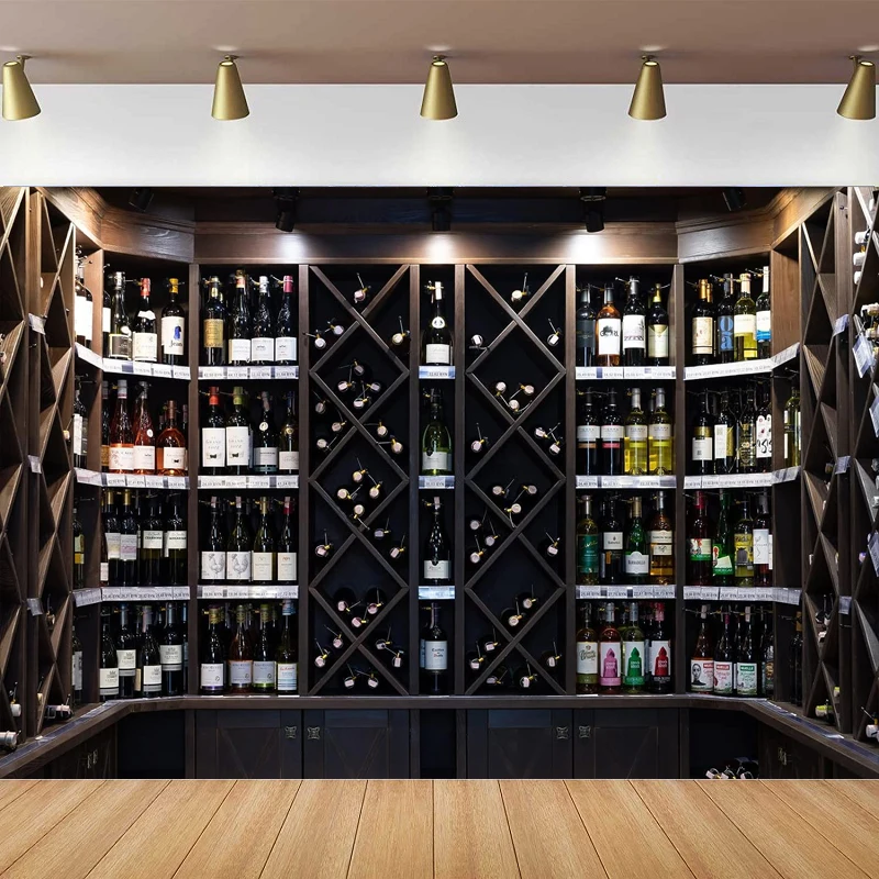 Luxury Wine Cellar Photography Backdrop Liquor Store Pub Bar Alcohol Bottles Wine Shelf Background Whisky Theme Party Decor