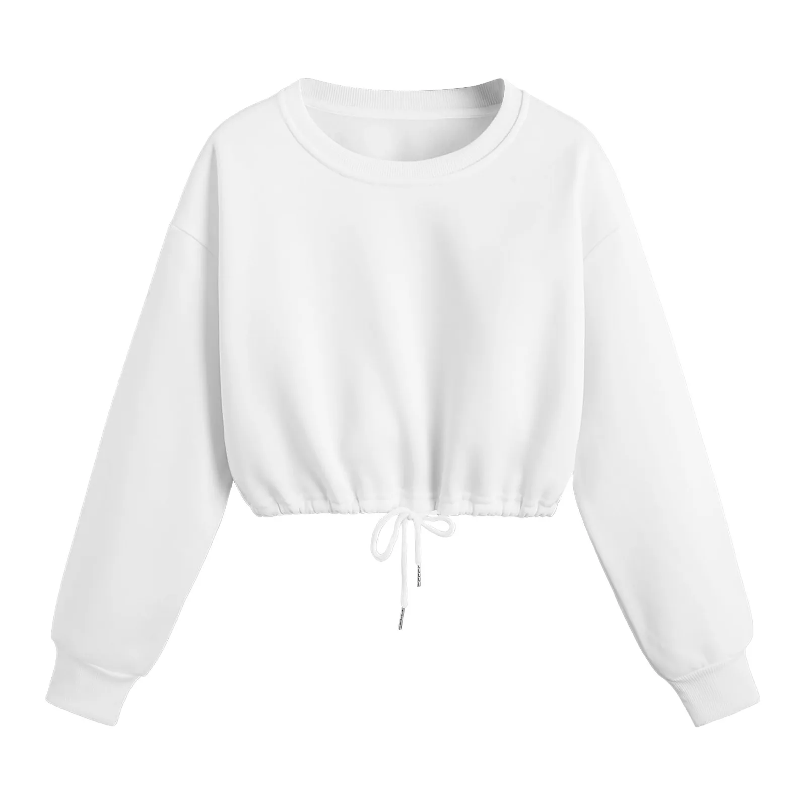 

Women Casual Solid Short Basic Pullover Round Neck Long Sleeve Crop Top Sweatshirt Loose Hoodie Aesthetic Korean Style Clothes