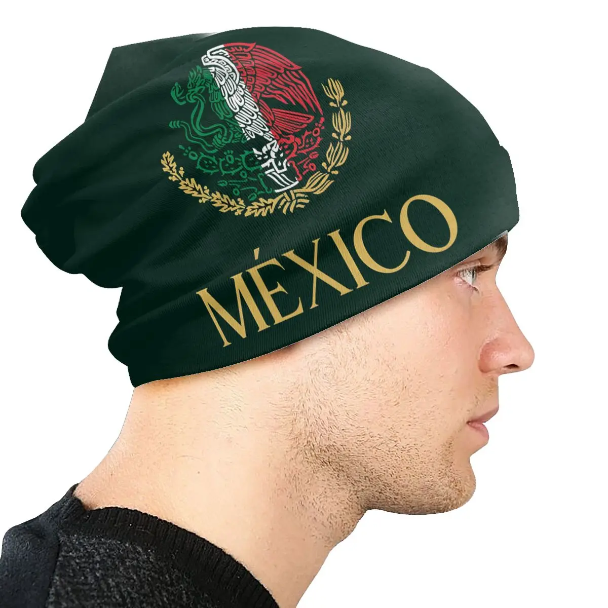 Homens e mulheres Bandeira Maxico Águia Gorros finos, Windproof Ski Cap, Chapéu de capa dupla de tecido