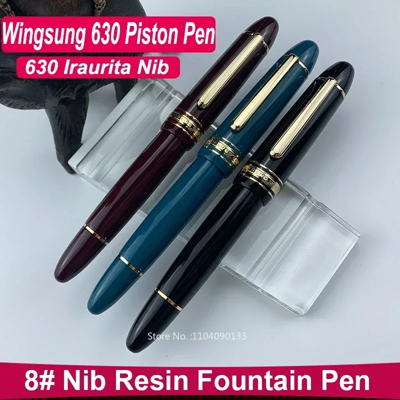 

Smooth Wingsung 630 Resin Fountain Pen 8# Iraurita Fine Nib Brief Piston Gold Clip Pen Business Writing School Stationery News