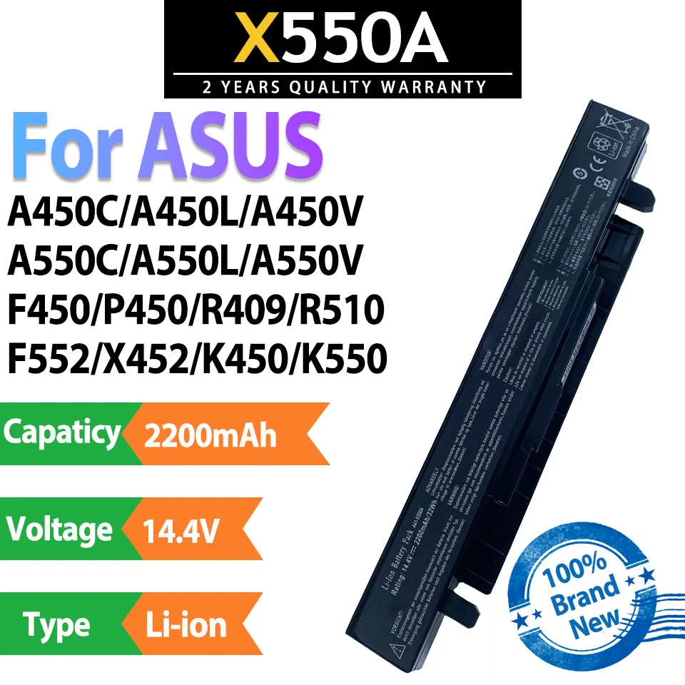 X550A 14.4V 2200mAh Laptop Battery For ASUS A450C/A450L/A450V/A550C/A550L/A550V/F450/P450/R409/R510/F552/X452/K450/K550