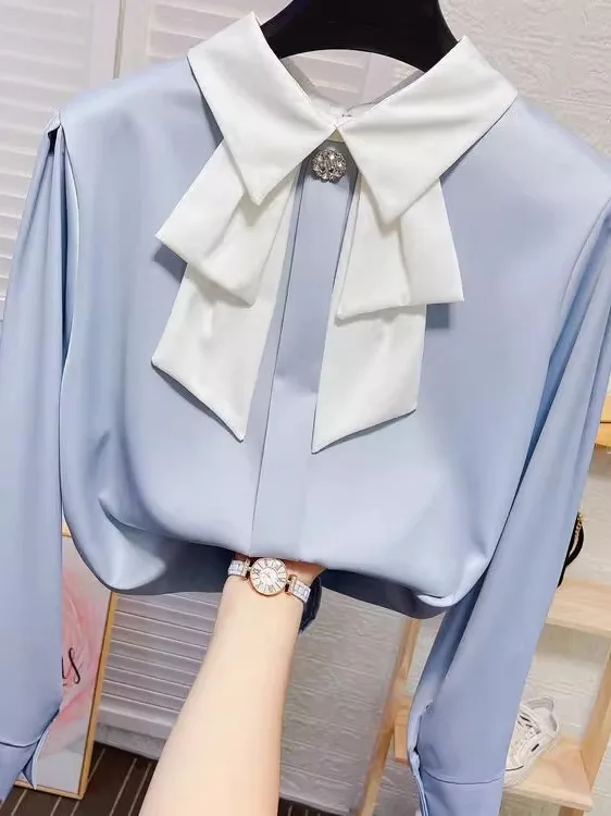 

Sweet Sle Loose Women's irt with Sa Doll Collar Faionable Base Layer Top Ele Autumn OL Clothing Girl's Long Sve