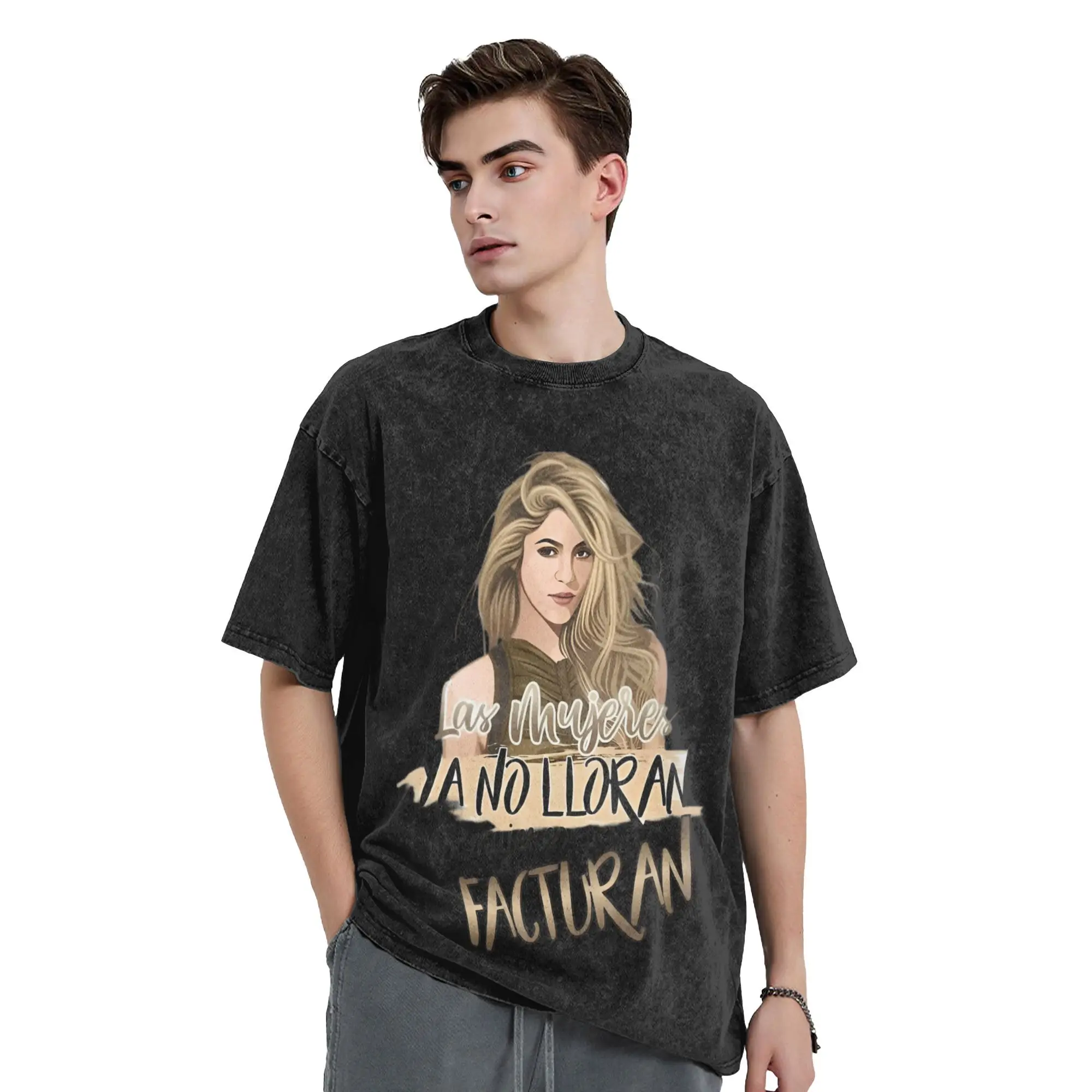 Washed T Shirt Shakira Las Mujeres Ya No Lloran Hip Hop Retro T-Shirt Oversize Short Sleeve Printed Tops Tee Shirt Men Women