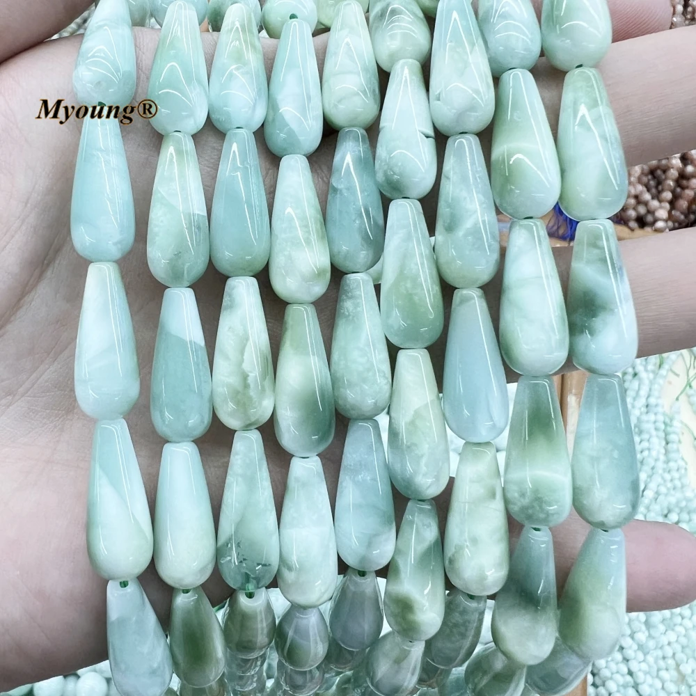 2Strands Teardrop Shape Natural Green Angelite Stone Loose Beads For DIY Jewelry Making MY230710