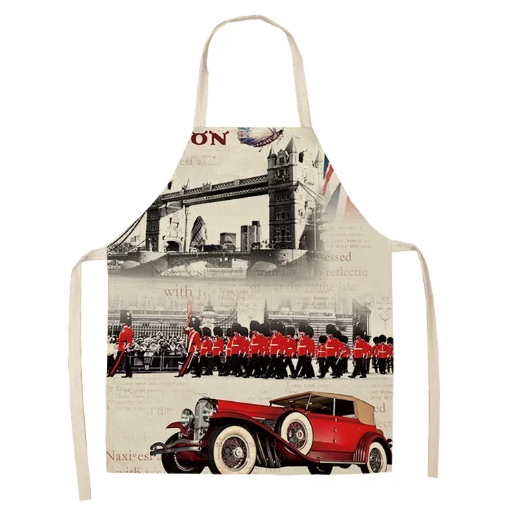 Building transportation sleeve men's old -fashioned cartoon printed linen kitchen cuffnantless apron house cleaning tool