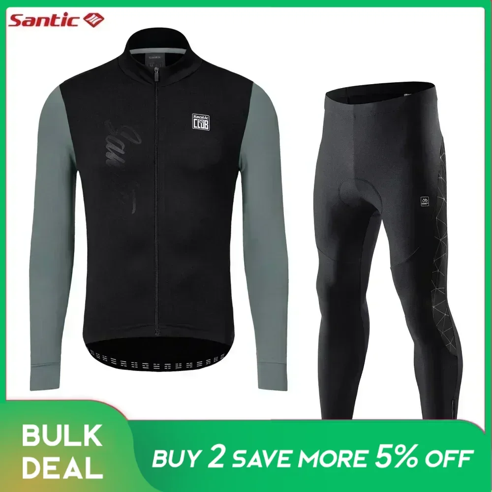 Santic Men's Cycling Jersey Sets Winter Fleece 4D Padded Pants Long Sleeve Outfits Warmer MTB Bike Sports Bicycle Clothing Suits