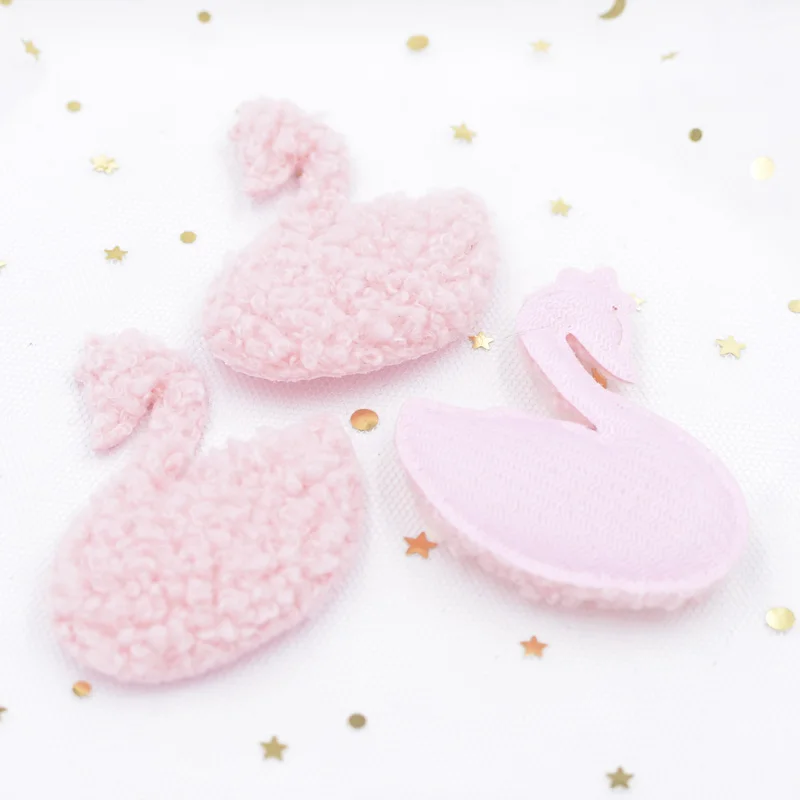10Pcs Puffy Soft Teddy Plush Padded Patches Swan Appliques for DIY Clothes, Crafts, Hat, Bag, Woolen Gloves, Socks Ornament