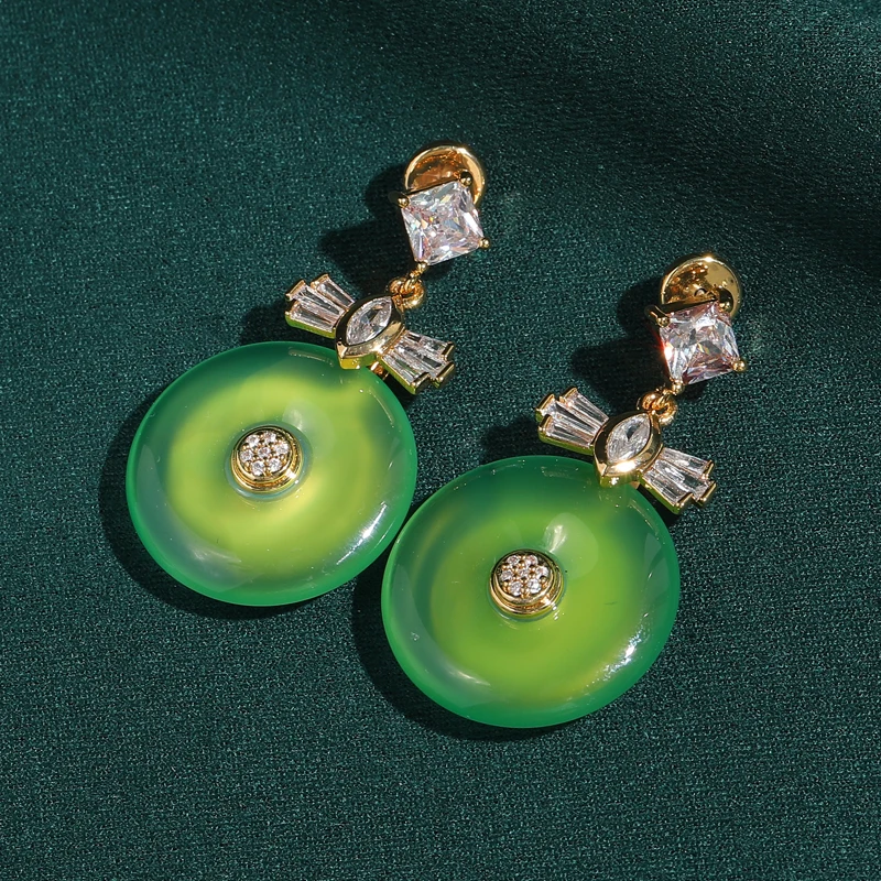 

Zircon Bowknot Round Green Glazed Drop Earrings Vintage Dangle Jewelry Design Luxury Antique Gold Plated Gifts 2026 New