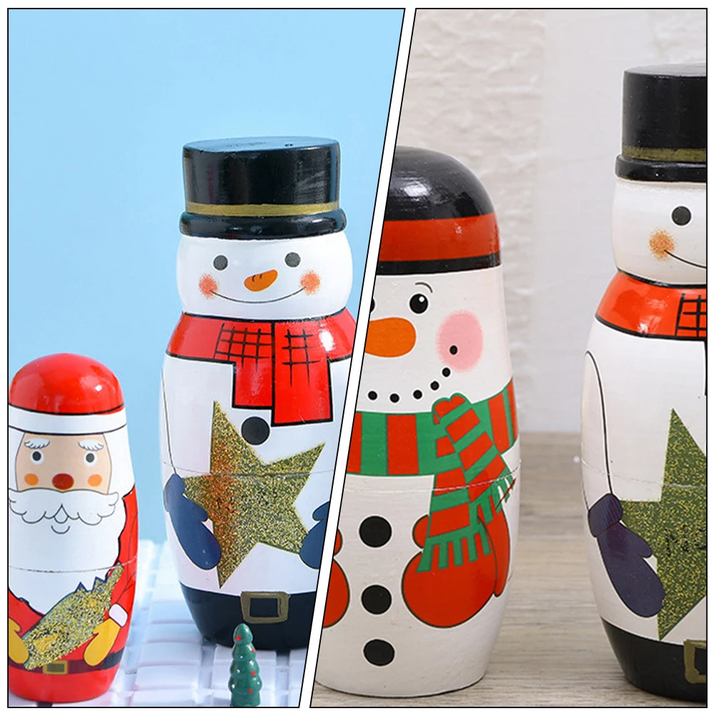 

1 Set Christmas Russian Nesting Wooden 4-Layer Stackable Wooden Nesting Kids Playthings Christmas Party Favors Decorative Wood