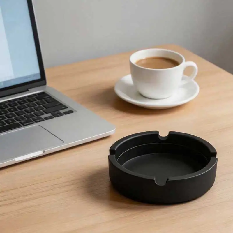 1Pc Black Round Cigar Ashtray Centerpiece Decoration Made of Sturdy and Flexible Silicone Material for Indoor and Outdoor Use