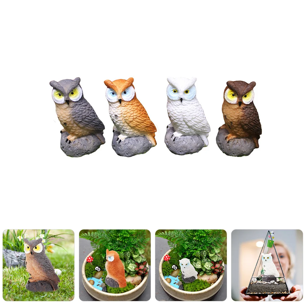 

4Pcs Owl Statue Resin Realistic Garden Ornament Office Desktop Decor Landscape Animal Craft Resin Owl Decoration