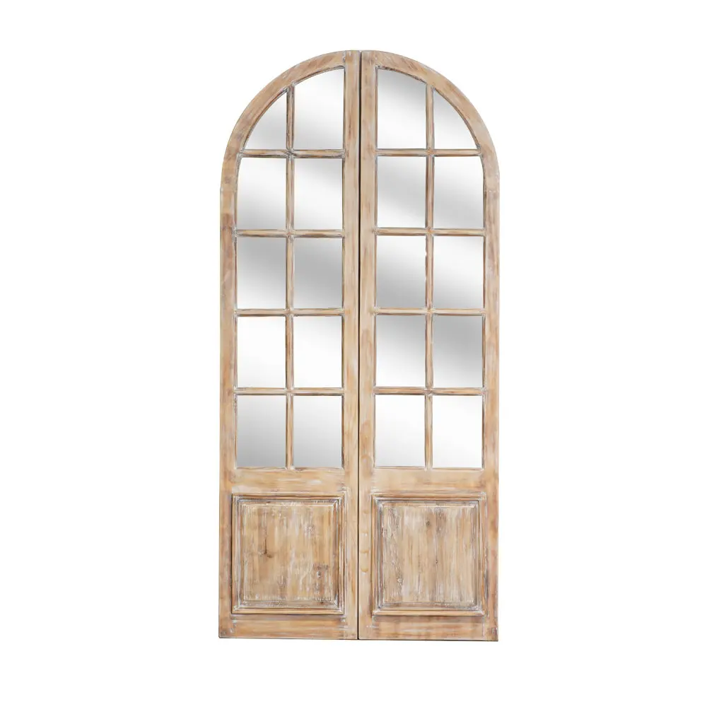 Wood Frame Arched Full Length window Wood Flat Floor Mirror