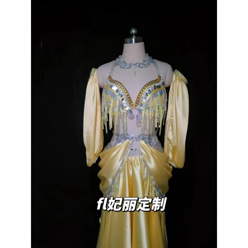 

Платье для танца живота по индивидуальному заказу, костюм для выступлений, восточная танцевальная одежда с высокой талией, большая распашная юбка