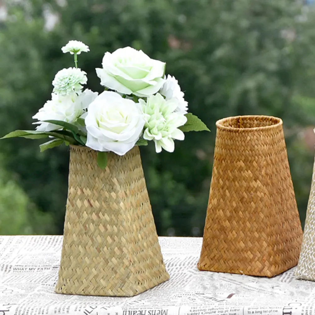 

2Pcs Woven Basket Rustic Flower Pot Planter Basket Storage Organizer Indoor Use Woven Flower Baskets