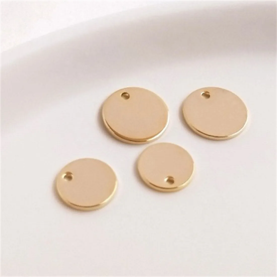 

14k Gold-clad Copper-clad Gold Round Piece Accessories Handmade Earrings Side Holes Single-hole Earrings Hanging Materials E006