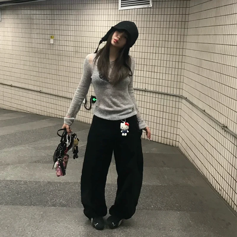 Camiseta de punto japonesa Y2k para mujer, Pollovers rotos con agujeros, camisetas Grunge de estilo coreano Fairycore, ropa de calle, camiseta superior para niñas electrónicas