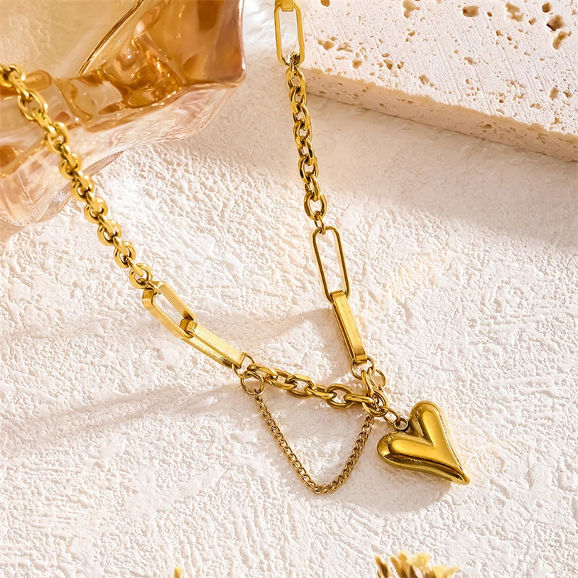 316L Stainless Steel New Fashion Upscale Jewelry Hip Hop Couple Heart Tassel Charm Chain Choker Necklaces Bracelets For Women