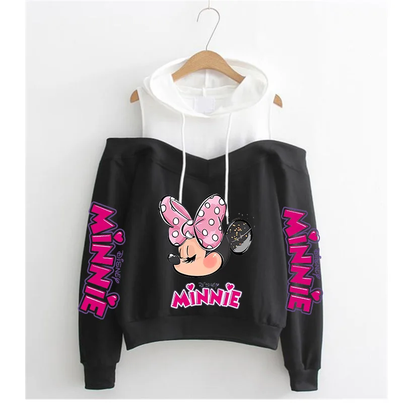 Bluza z kapturem z odkrytymi ramionami 90s Y2k gotyckie bluzy minnie bluza z kapturem myszka mickey bluza ubrania topy bluza odzież dziewczyny