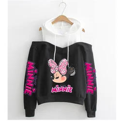 Hoodies Minnie Mickey Mouse para meninas, tops fora do ombro, roupas góticas, moletom 90s, roupas Y2K