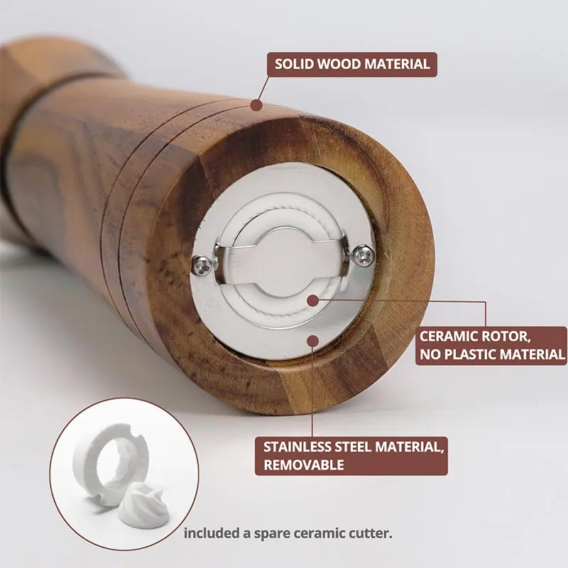 Steel Ring Pepper Grinder,Manual Acacia Wood Pepper Mill,Multi Use Seasoning Bottle,Ceramic core,BBQ Tool Shaker Grinder Sets ﻿