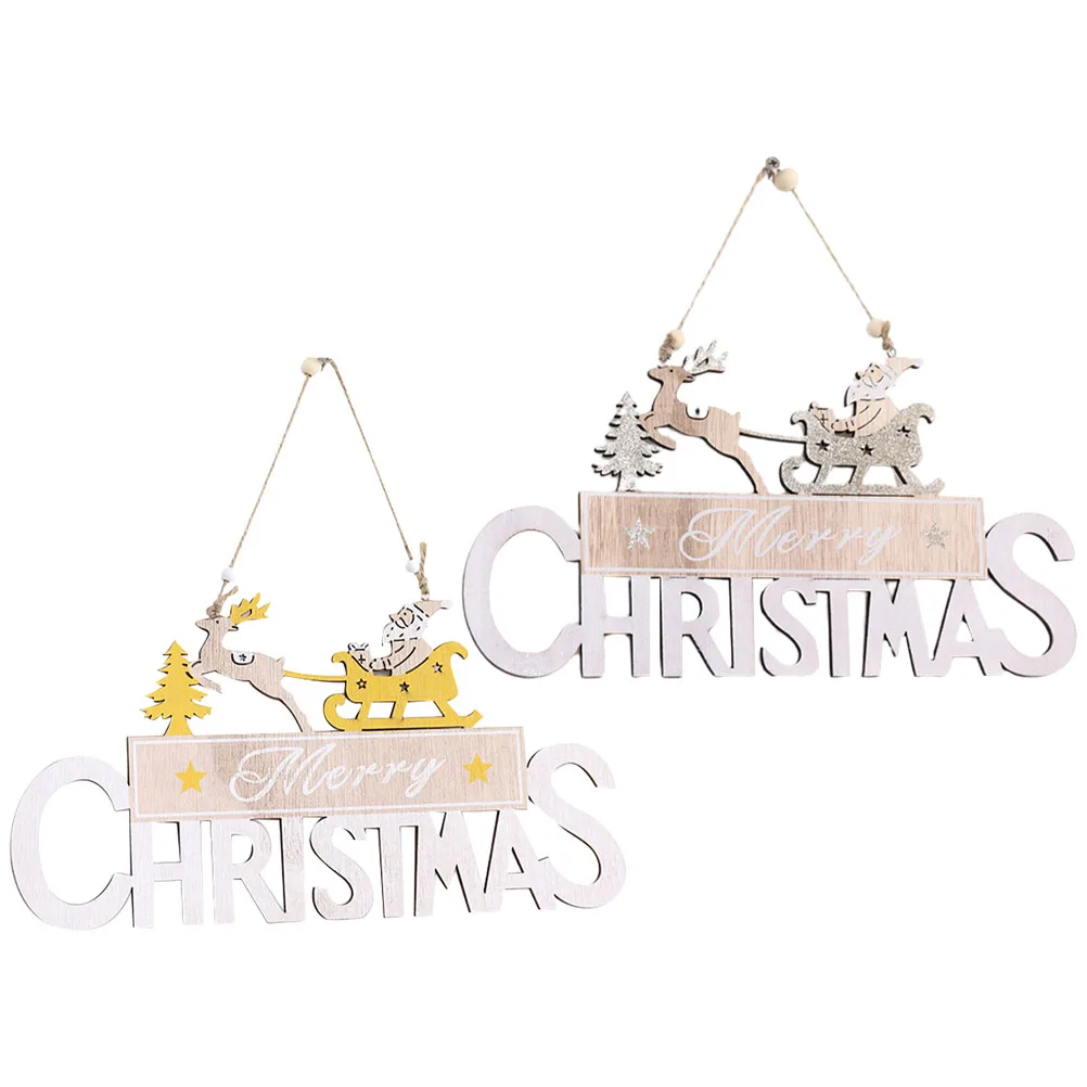 

2 Pcs Elk Sled Sign Ornament Merry Decoration Christamas Wall Plaque Decorative Signs & Plaques Lattice Elder