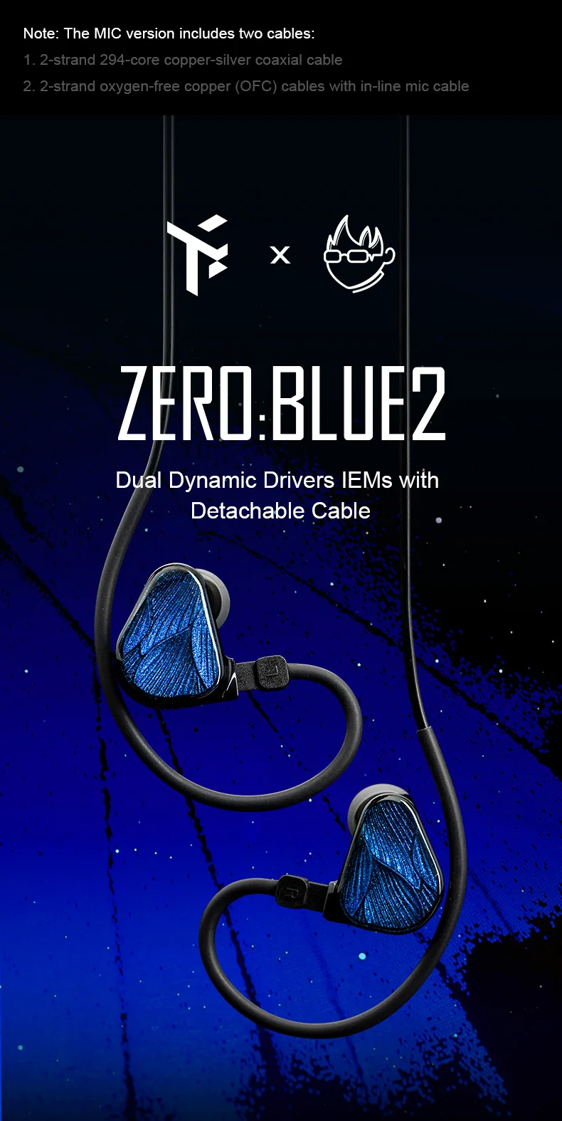 TRUTHEAR X Crinacle Zero:BLUE2 Kopfhörer Kabelgebundene In-Ear HIFI Musik-Gaming-Kopfhörer 3,5mm Stecker – Detail 1