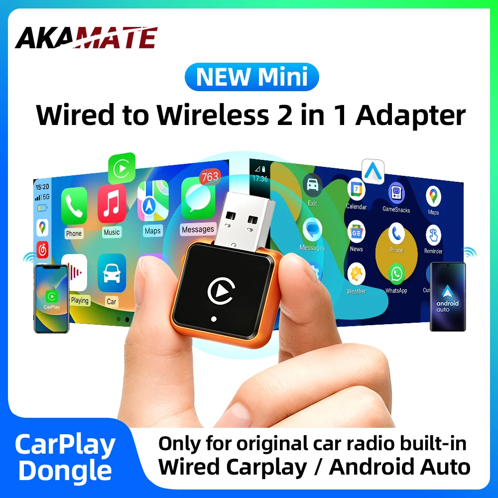 Wireless Mini CarPlay Dongle Wired to Wireless CarPlay Android Auto 2IN1 Adapter Bluetooth USB Type-C for VW Toyota Audi Volvo