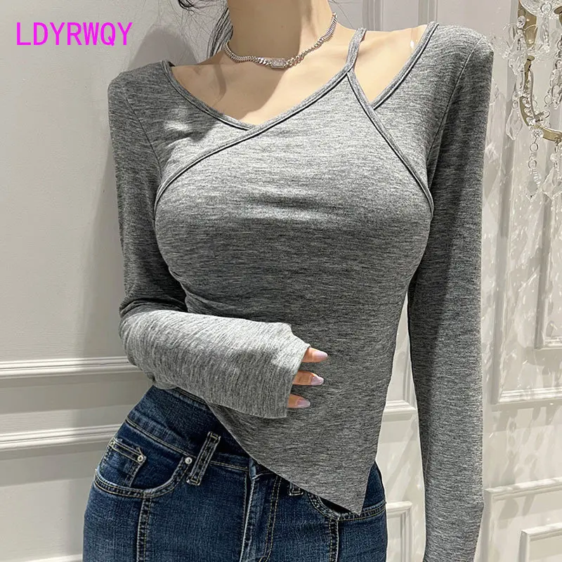 

Spring 2023 New Slim Fit Sexy Hollow Out Long Sleeve T-shirt Women's Fashion Design Sense Irregular Top