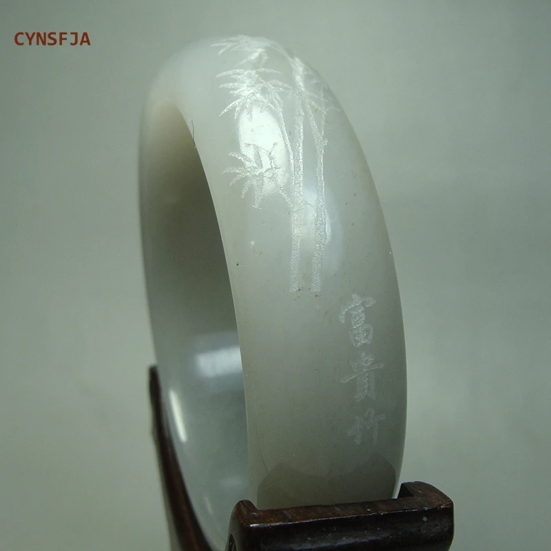 CYNSFJA New Real Certified Natural Hetian Nephrite Wealth Bamboo Women's Lucky Jade Bracelet Bangle 59mm High Quality Bless Gift