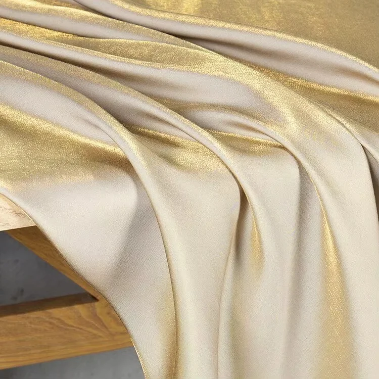 

Light Beige Gold Glazed Silk Cotton Satin Iridescent Crystal Fabric Shimmer Material fabrics for sewing