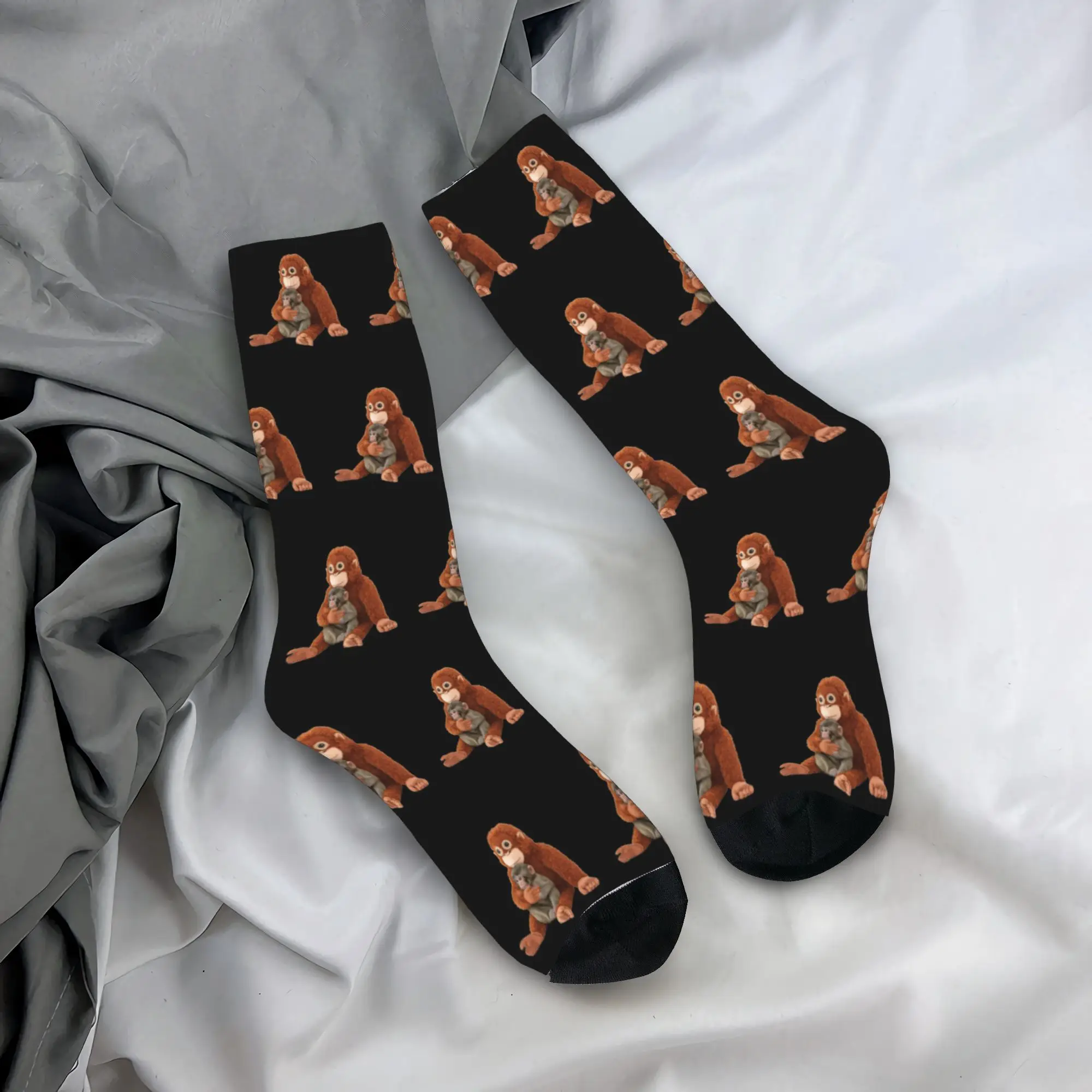 

Funny Punch Monkey Sports Socks Polyester Long Socks for Women Men Breathable